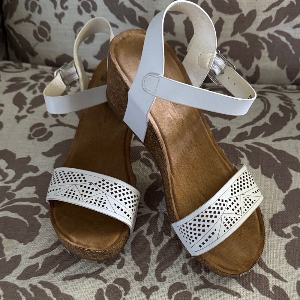 Women's White Ankle-Strap Wedge Sandals